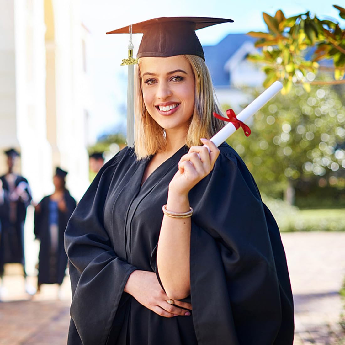 2024 Graduation Tassel Set - White Cap Tassels with 2024 Year Charm for High School & College Graduation Ceremonies, Commencement Decorations and Graduation Party Supplies - Perfect for Photo Props and Celebration Events