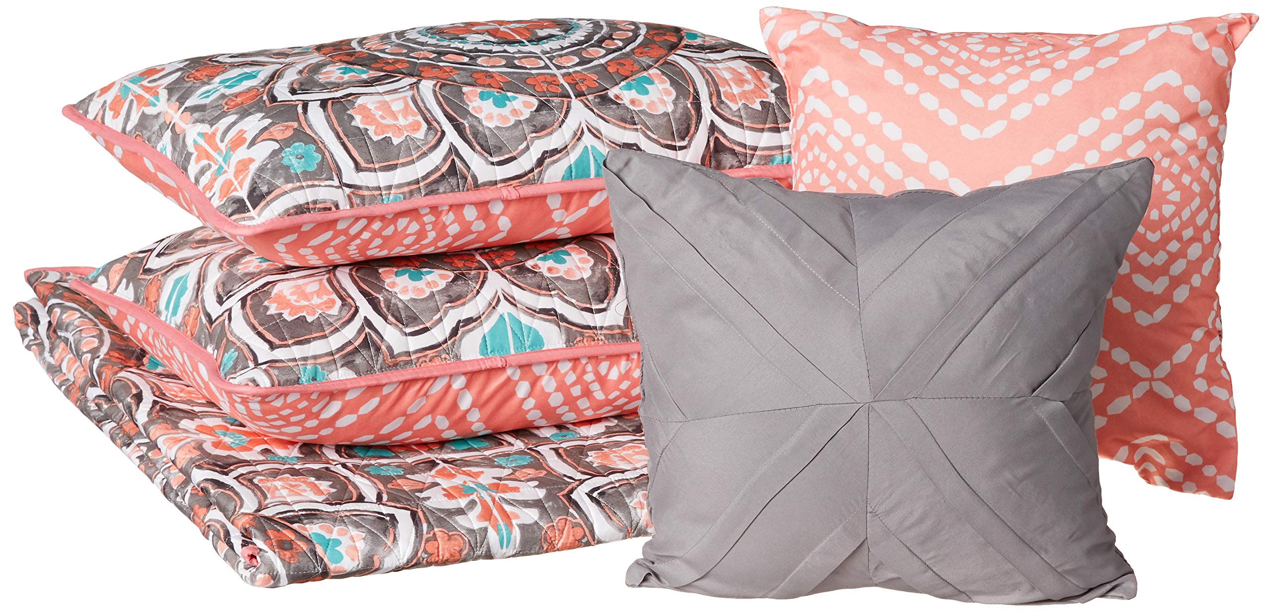Avondale Manor 5-Piece Ibiza Quilt Set Queen Size Coral - Soft & Breathable Bedding Set for Comfortable Sleep - Perfect for Master Bedroom, Guest Room & Vacation Homes