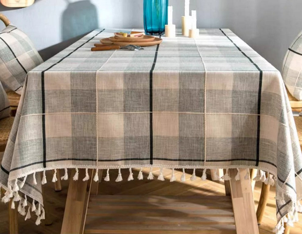 Farmhouse Style Rectangular Tablecloth - Cotton Linen Blend Dining Table Cover for Kitchen & Dining Room - Fits Oval & Rectangle Tables - Perfect for Everyday Meals, Dinner Parties & Holiday Gatherings