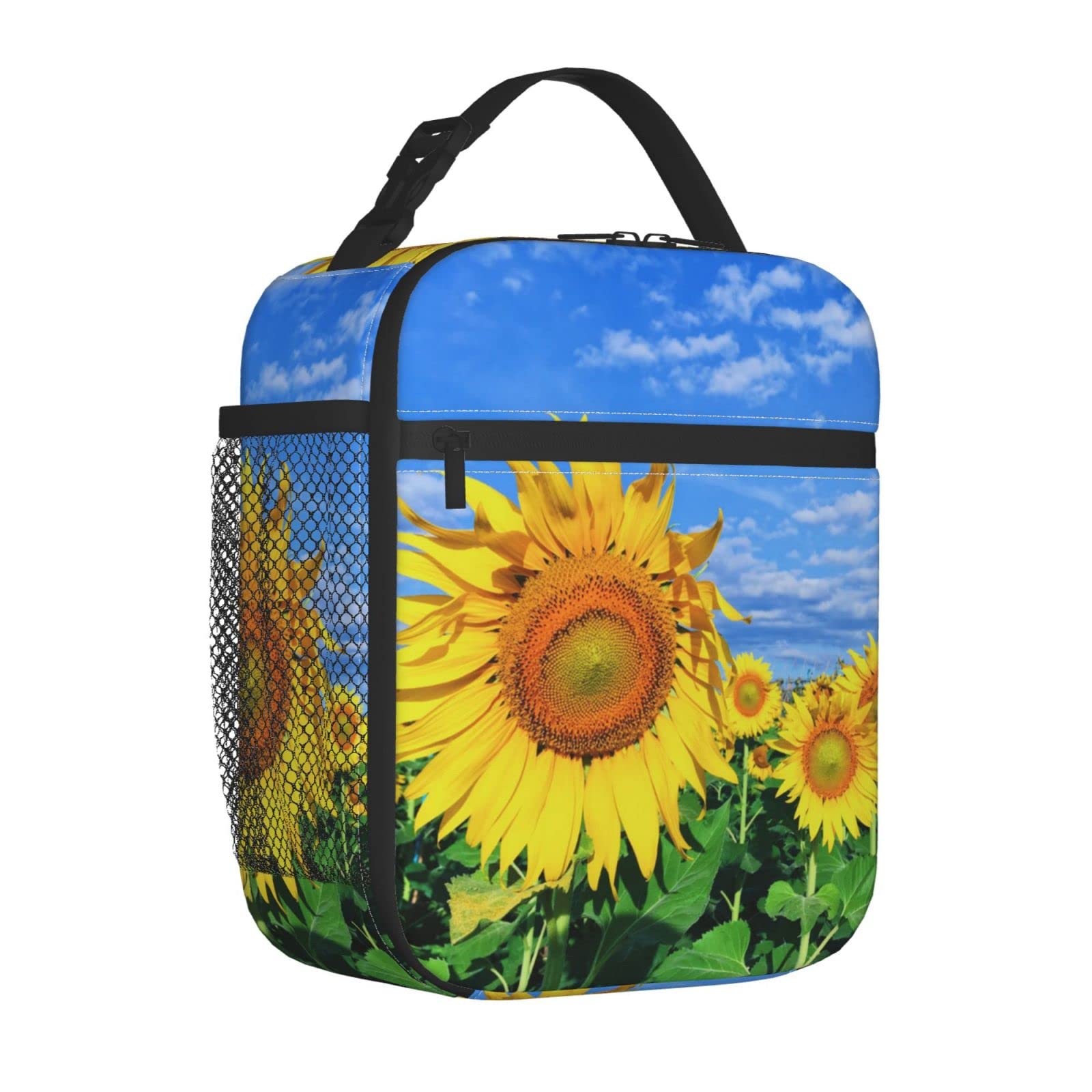 Sunflower In The Sun Insulated Lunch Bag - Reusable Cooler Lunch Box for Women & Men, Leakproof Lunch Tote with Side Pocket for School, Work, Travel, Picnic & Outdoor Activities | BPA-Free & Eco-Friendly