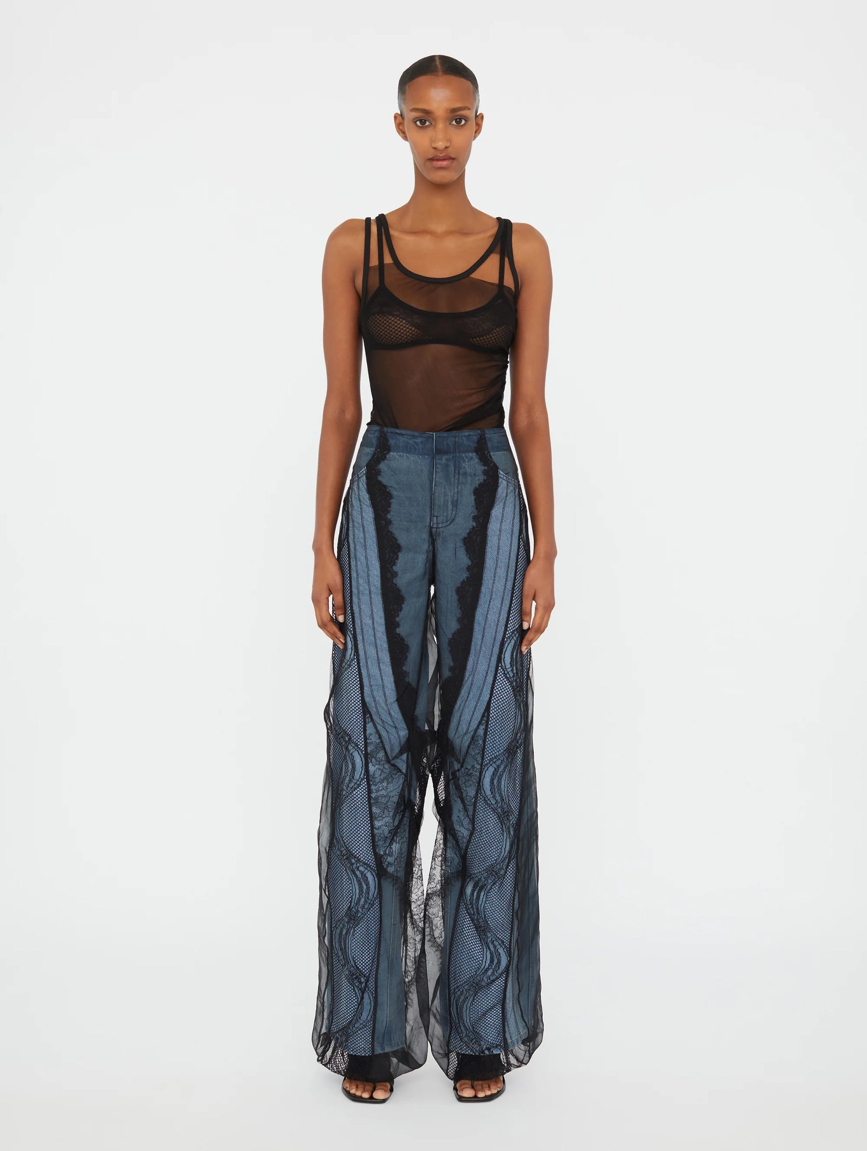 Stylish Encased Lace Denim Jeans in Indigo Wash - Perfect for Casual Outings and Date Nights