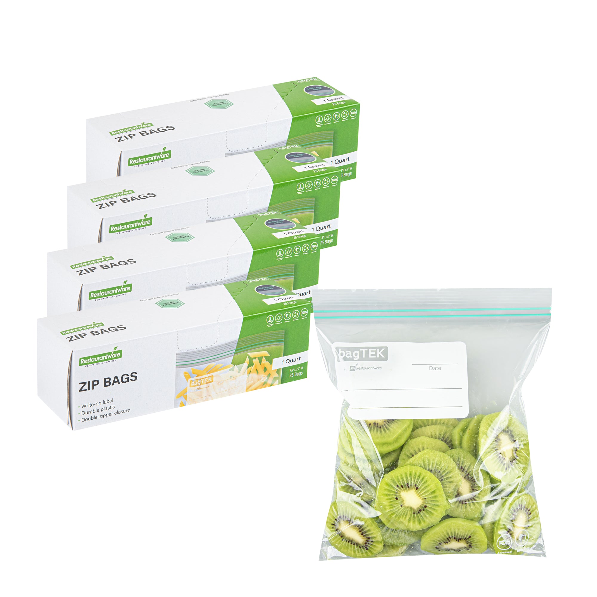 BAG TEK 1 Quart Clear Plastic Zip Bags with Double Zipper - 25 Count Box (7.5