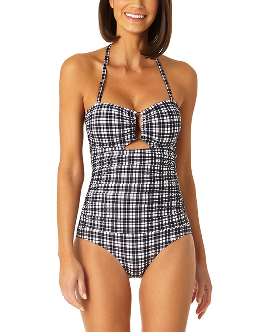 Anne Cole Women's Bandeau Shirred Keyhole One-Piece Swimsuit - Sexy High-Cut Bathing Suit for Beach, Pool & Vacation