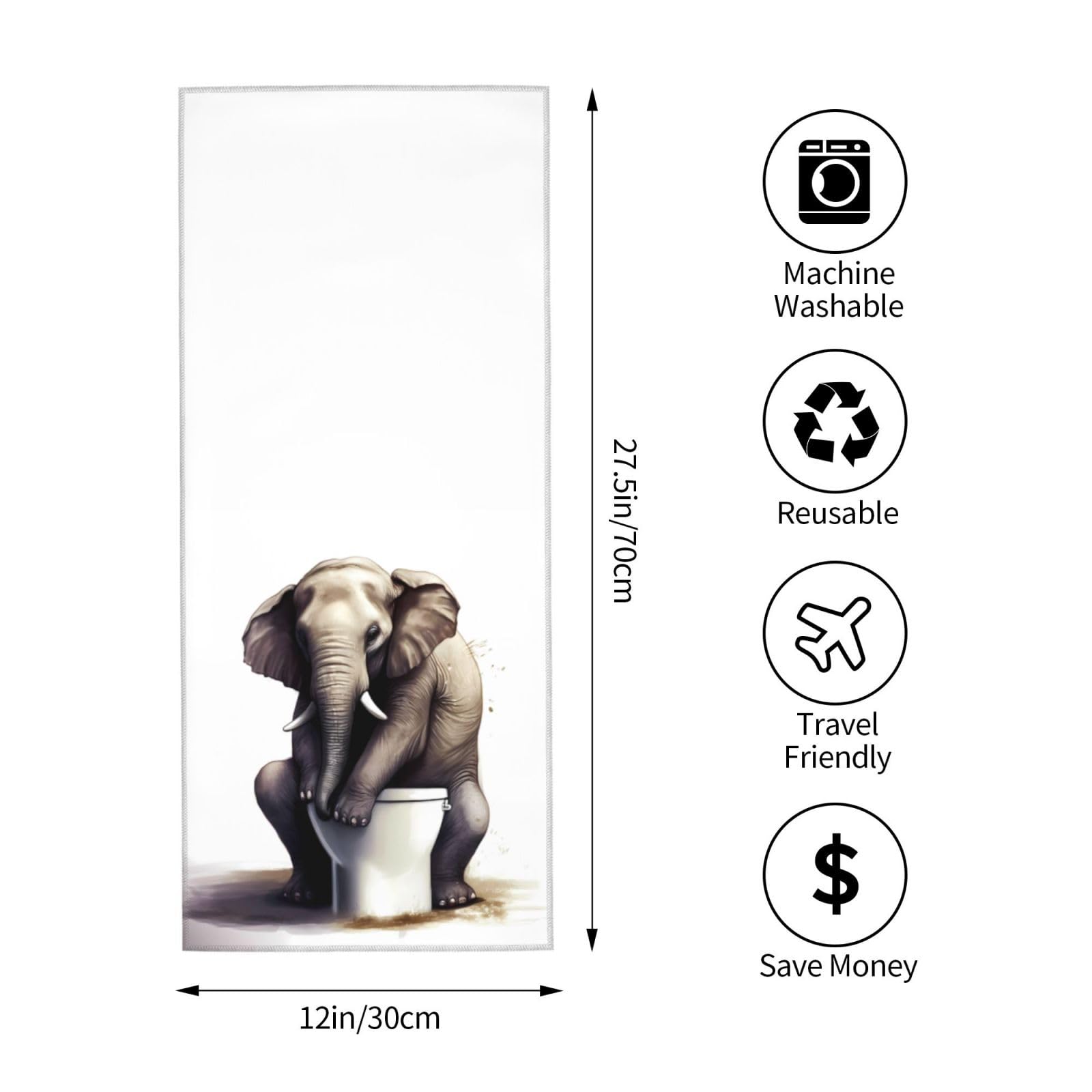 Funny Elephant Design Cotton Fingertip Towels - 12x27.5 Inch Absorbent Bathroom Hand Towels for Toilet, Kitchen & Guest Bath - Cute Home Decor & Practical Gift Idea