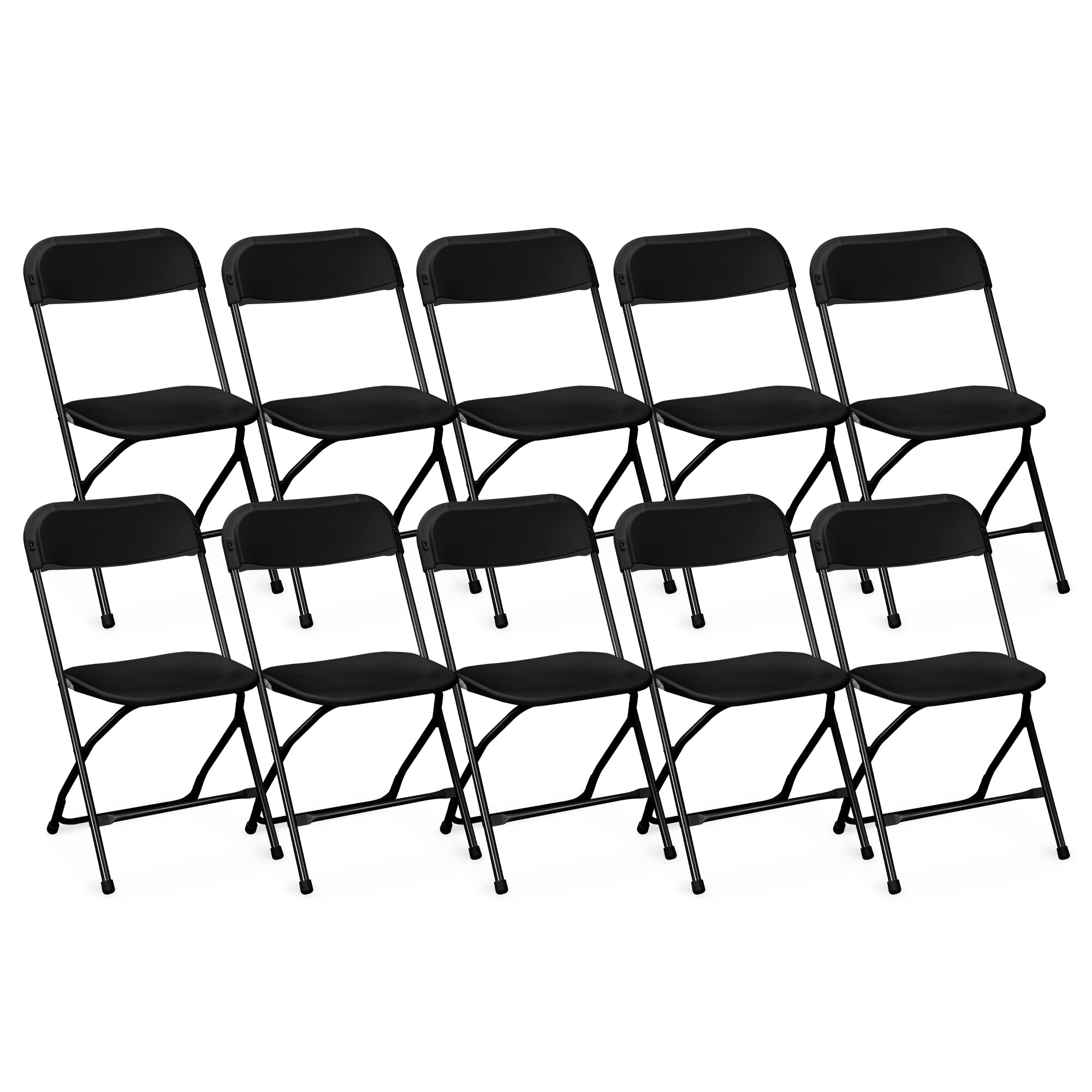 10 Pack Black Plastic Folding Chairs - Heavy Duty Stackable Steel Frame Party Chairs (550lbs Capacity) - Indoor Outdoor Portable Commercial Seating for Home, Office, Weddings, Events, Picnics, BBQs & Camping