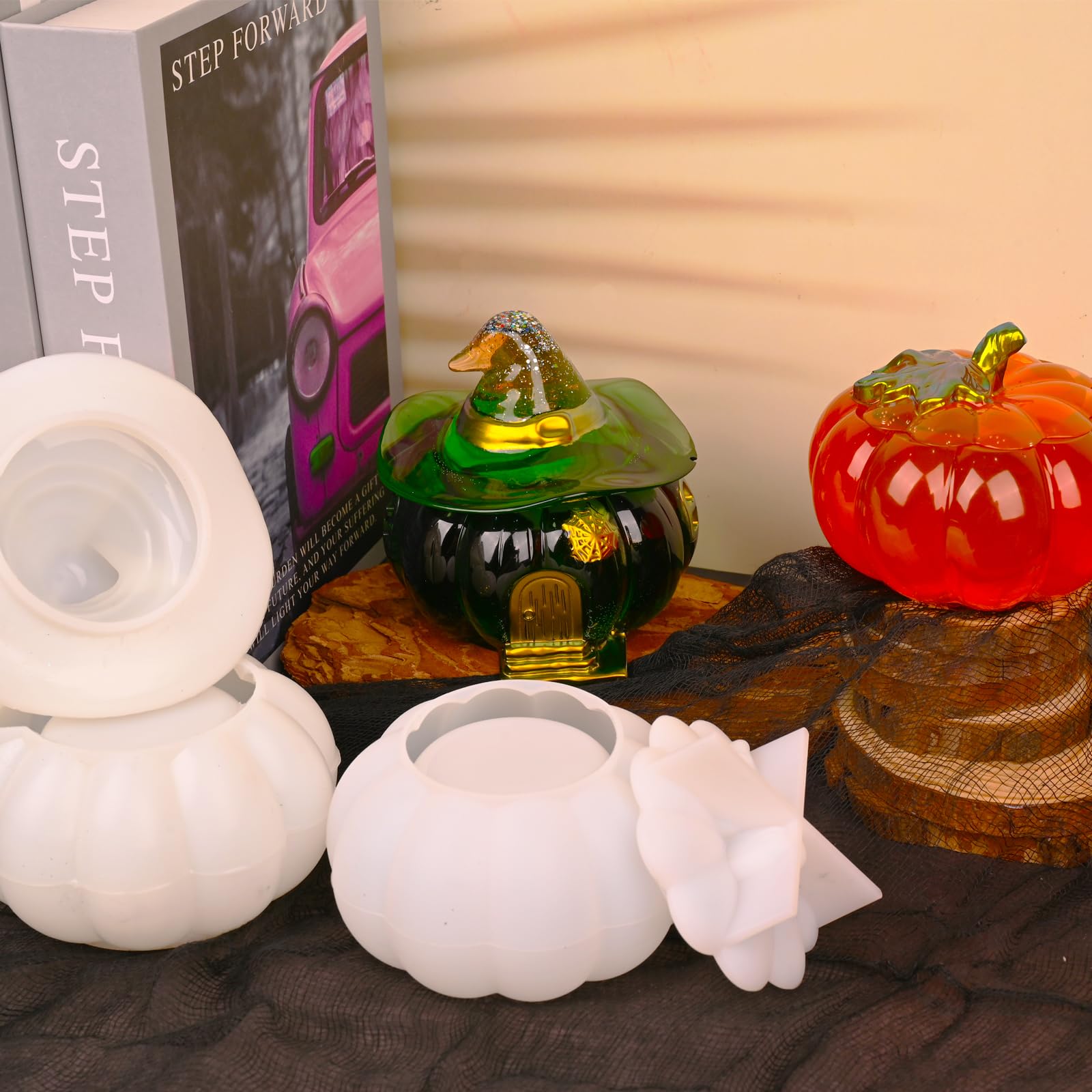 Halloween Resin Molds - 2 Pack Pumpkin Jar Silicone Molds with Witch Lid for DIY Epoxy Crafts, Jewelry Making & Candy Storage | Perfect for Halloween Decorations, Party Favors & Handmade Gifts