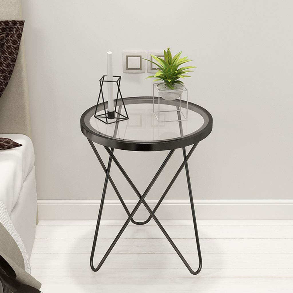 Modern Round Glass Side Table with Metal Frame - Coffee Table, End Table, or Lamp Table in Black - Perfect for Living Room, Bedroom, or Office Decor