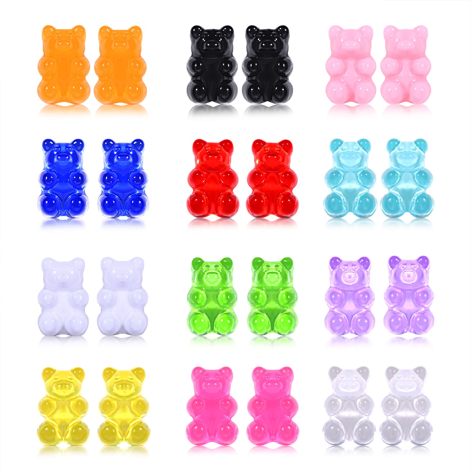 12 Pairs Colorful Bear Stud Earrings - Sweet Gummy Bear Jewelry, Funny Transparent Candy Resin Earrings for Women & Girls - Perfect for Parties, Gifts & Everyday Fashion Accessories