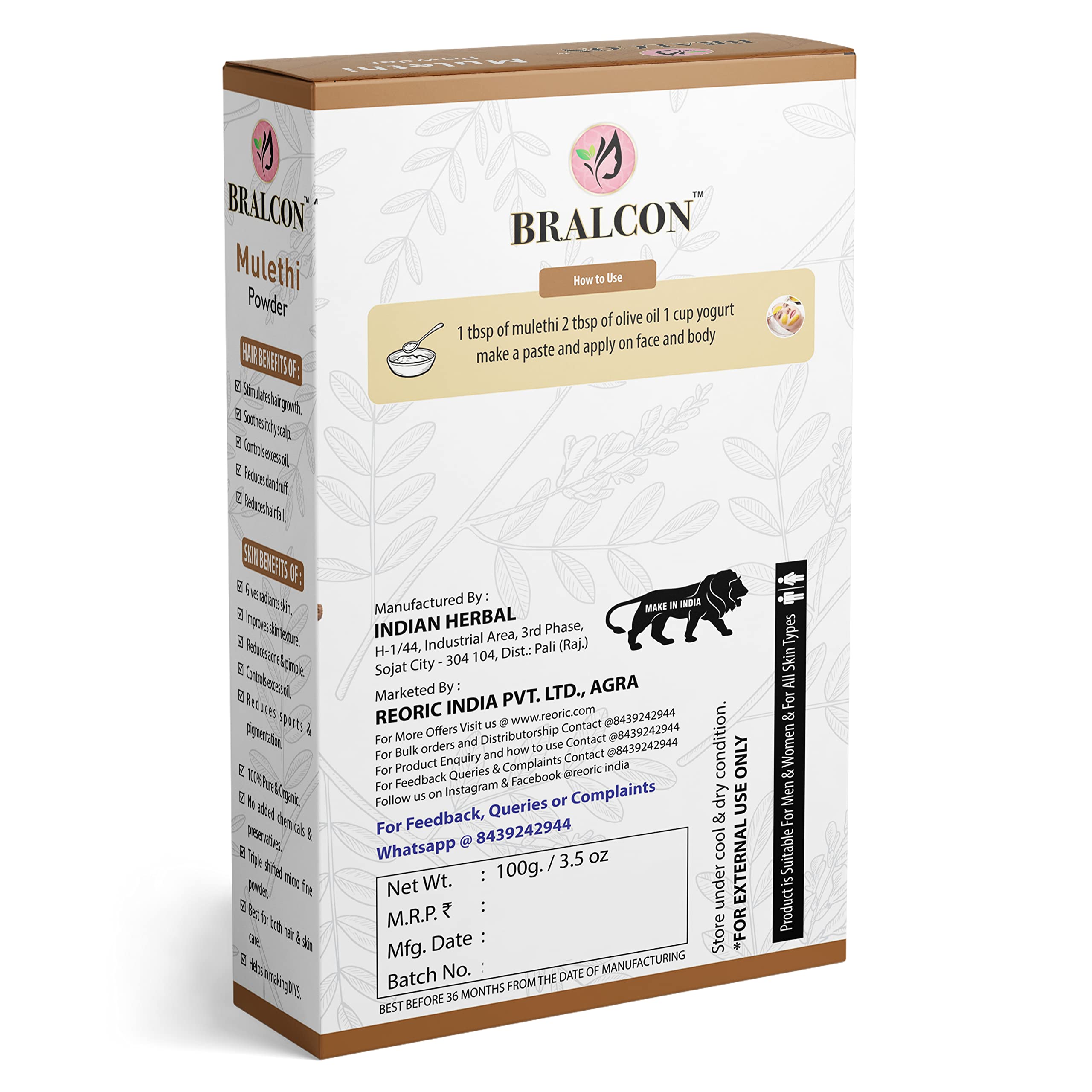 BRALCON Organic Orange Peel Powder & Mulethi Powder Combo - 200g (100g x 2) | Natural Licorice Root Powder for Skin Care & Hair Growth | Brightening Face Mask for Glowing Skin | DIY Beauty Treatments & Ayurvedic Remedies