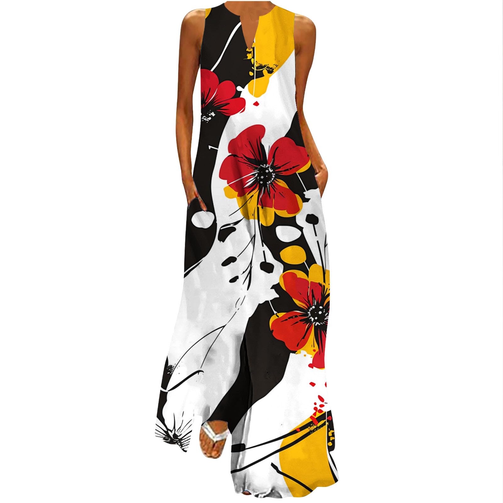 Women's Boho Beach Dresses 2024 - Sleeveless Oversized Summer Vacation Maxi Dress with Graphic Print for Casual Outings, Beach Parties & Date Nights
