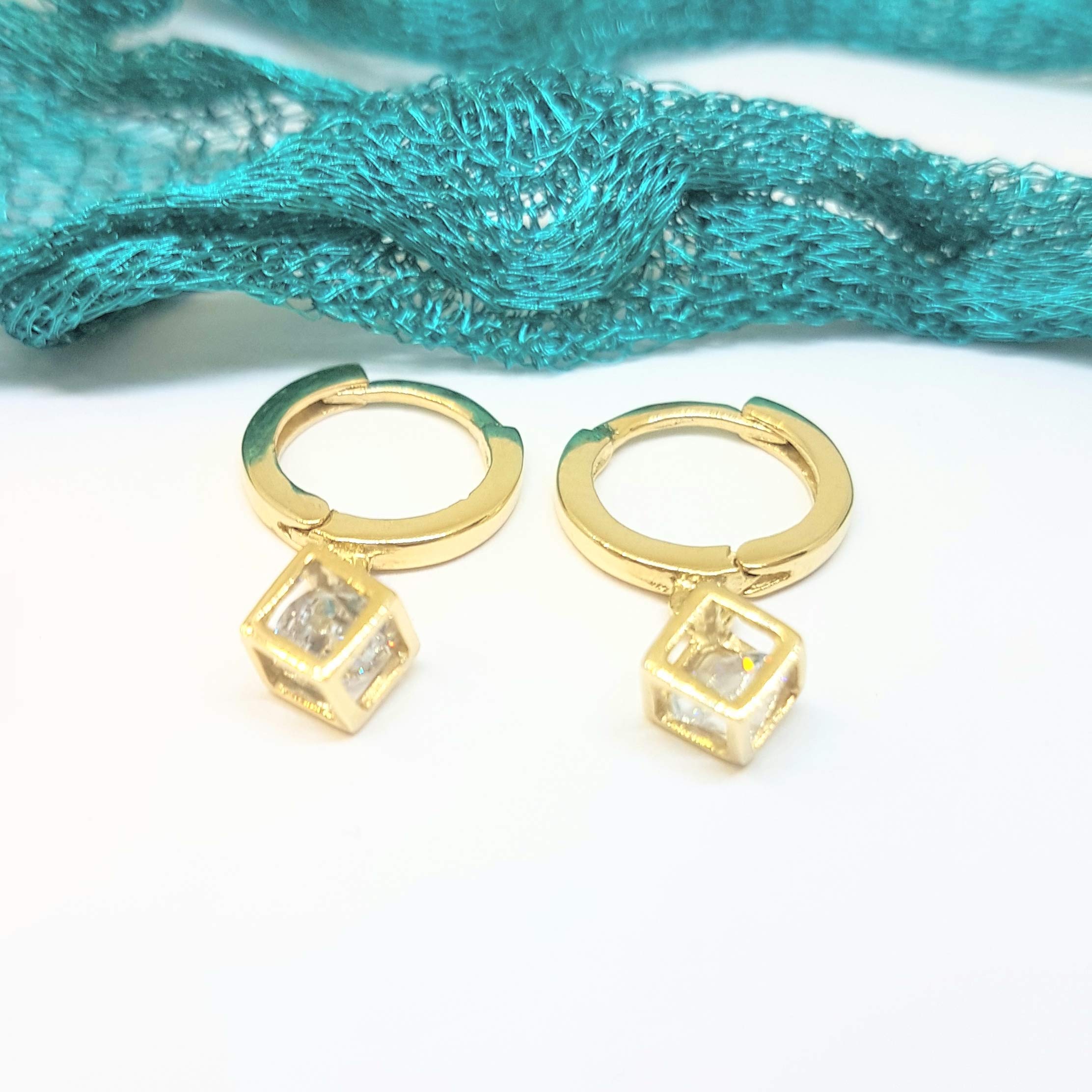 14K Solid Gold Dangle Drop Earrings for Women | Cubic Zirconia CZ Moving Inside | Elegant Party, Wedding & Evening Wear Jewelry