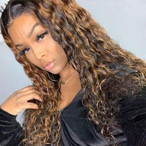 13x6 HD Transparent Lace Front Wig - 26inch Brazilian Deep Wave Human Hair Wig for Women | Pre Plucked Bleached Knots, Ombre T4/27 Color, Natural Curly Style | Perfect for Daily Wear, Cosplay & Special Occasions