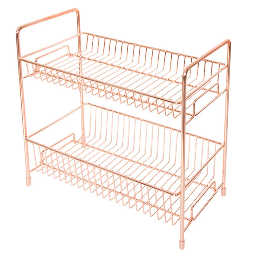 FOMIYES 2-Tier Wire Vanity Organizer Tray - Rose Gold Cosmetic Storage Shelf for Makeup, Jewelry & Bathroom Essentials | Perfect for Dresser, Vanity Table & Kitchen Countertop Organization