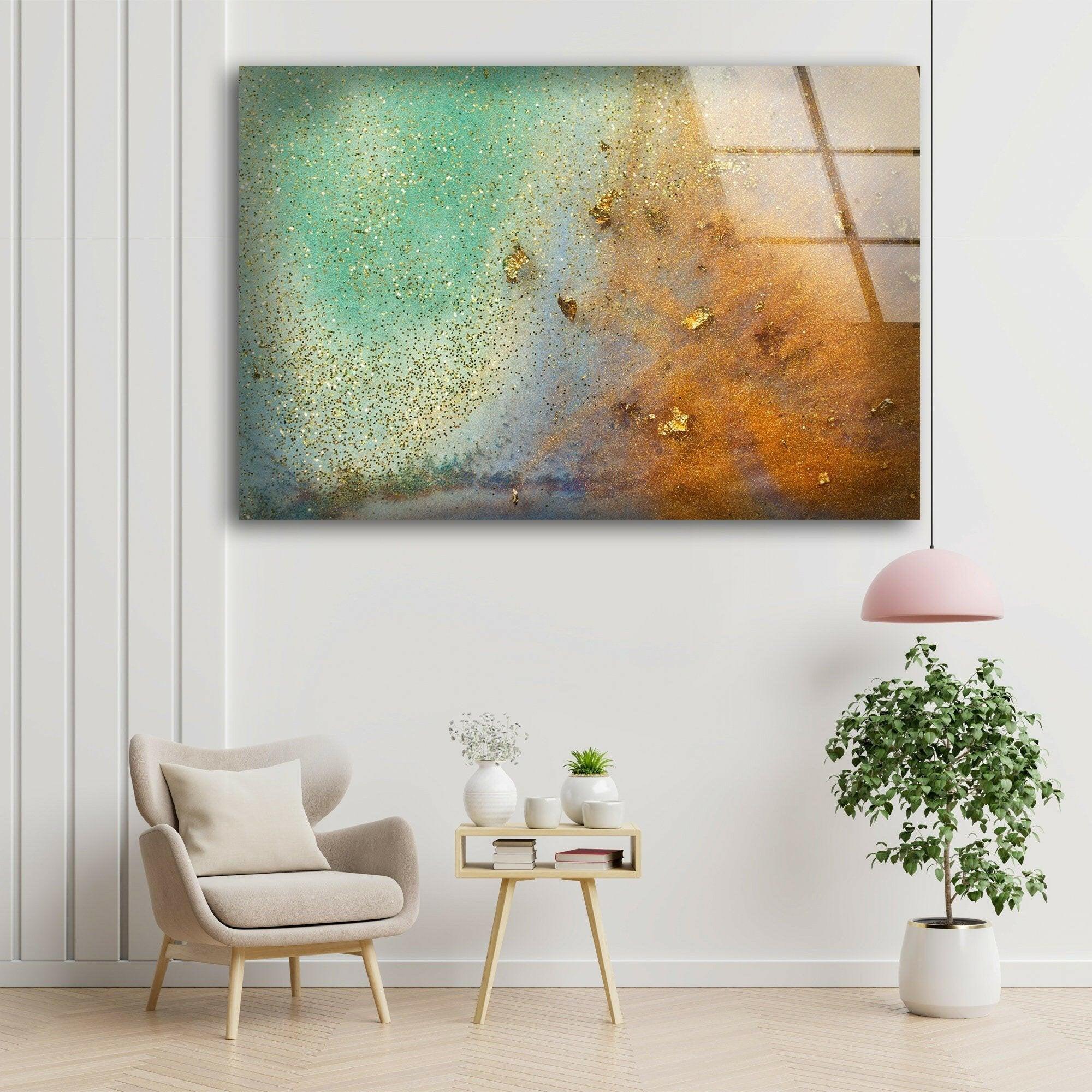Pale Green Alcohol Ink Marble Glass Wall Art - Handmade Abstract Home Decor for Living Room, Bedroom & Office