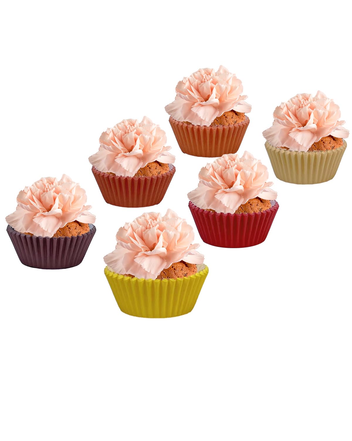 Qiqee Jumbo 300-Count Cupcake Liners - Food Grade Baking Cups in 6 Vibrant Colors (Yellow, Red) - Large Size Cupcake Wrappers for Parties, Weddings & Home Baking