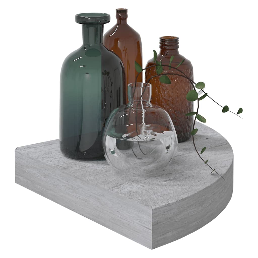 Modern Floating Corner Shelves Set of 2 - Concrete Gray MDF Wall Mounted Storage (9.8