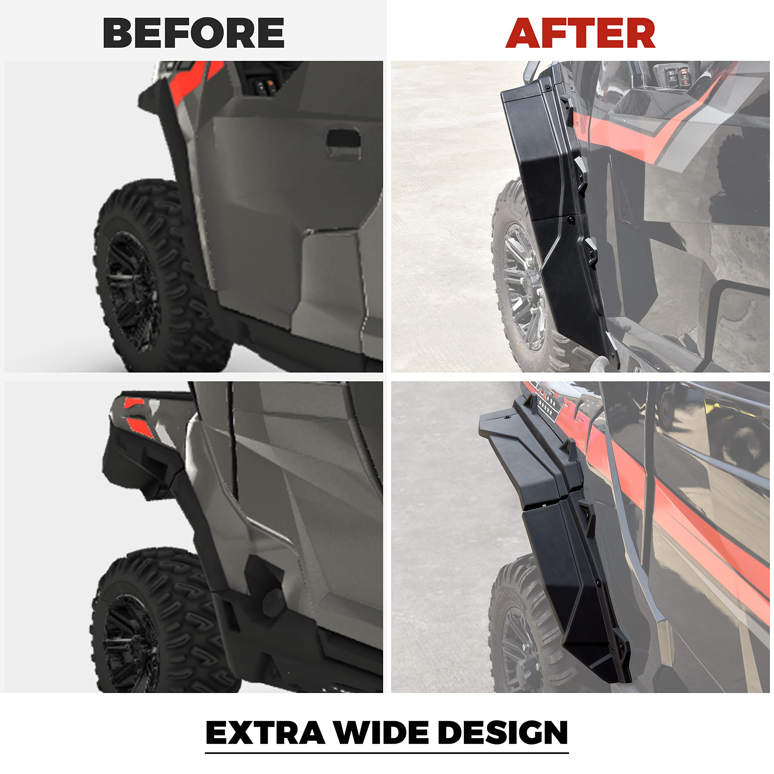 SAUTVS XL Heavy Duty Fender Flares & Mud Guards for Polaris General 1000/4 (2016-2025) - Front & Rear Replacement Accessories #2884220 | Off-Road Protection & Mud Splash Prevention for UTV Adventures