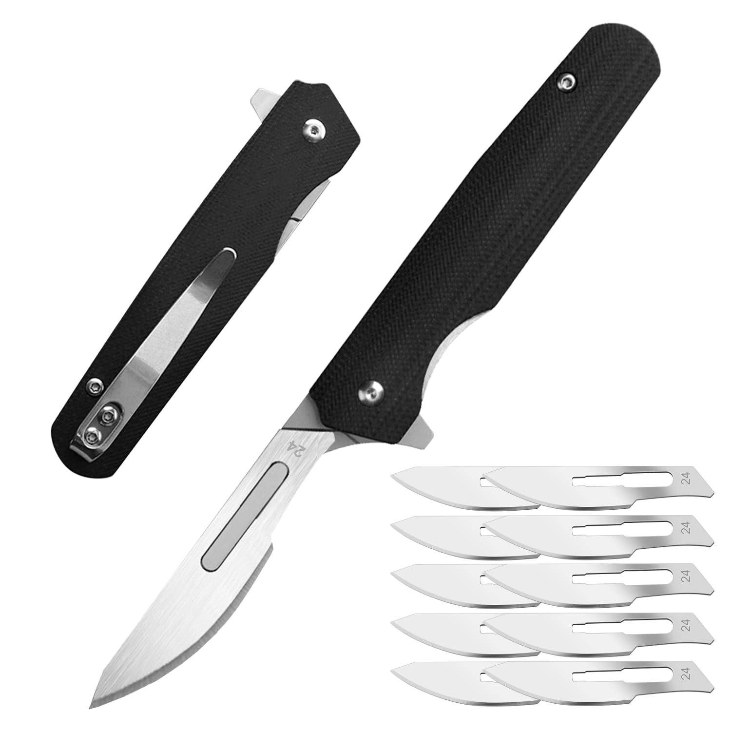 EDC Folding Scalpel Knife - Premium G10 Handle Pocket Utility Knife with 10 Replaceable Blades for Camping, Hiking & Everyday Carry (EDC)