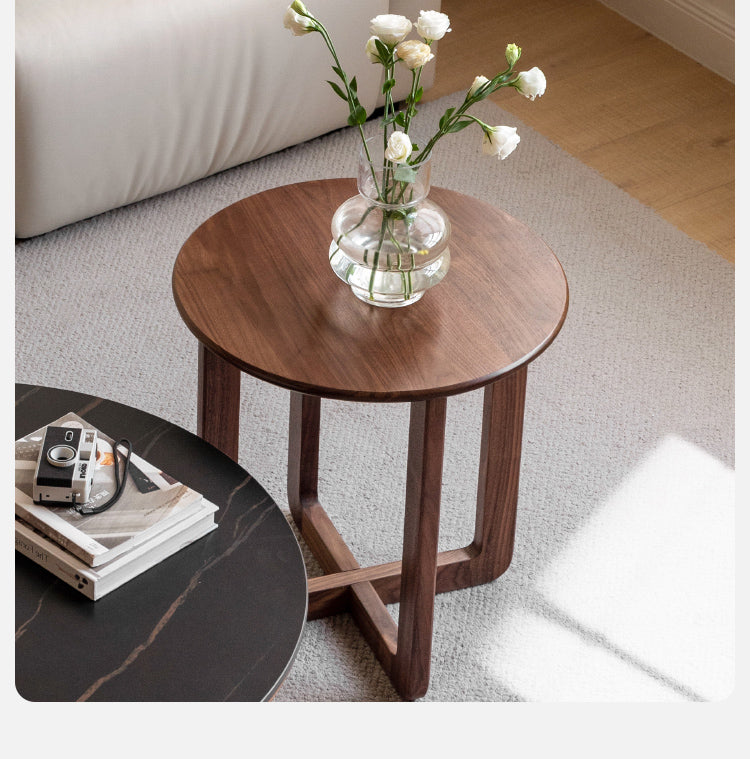 Solid Black Walnut Wood Coffee Table with Rock Surface - Rustic Modern Living Room Furniture for Home Decor