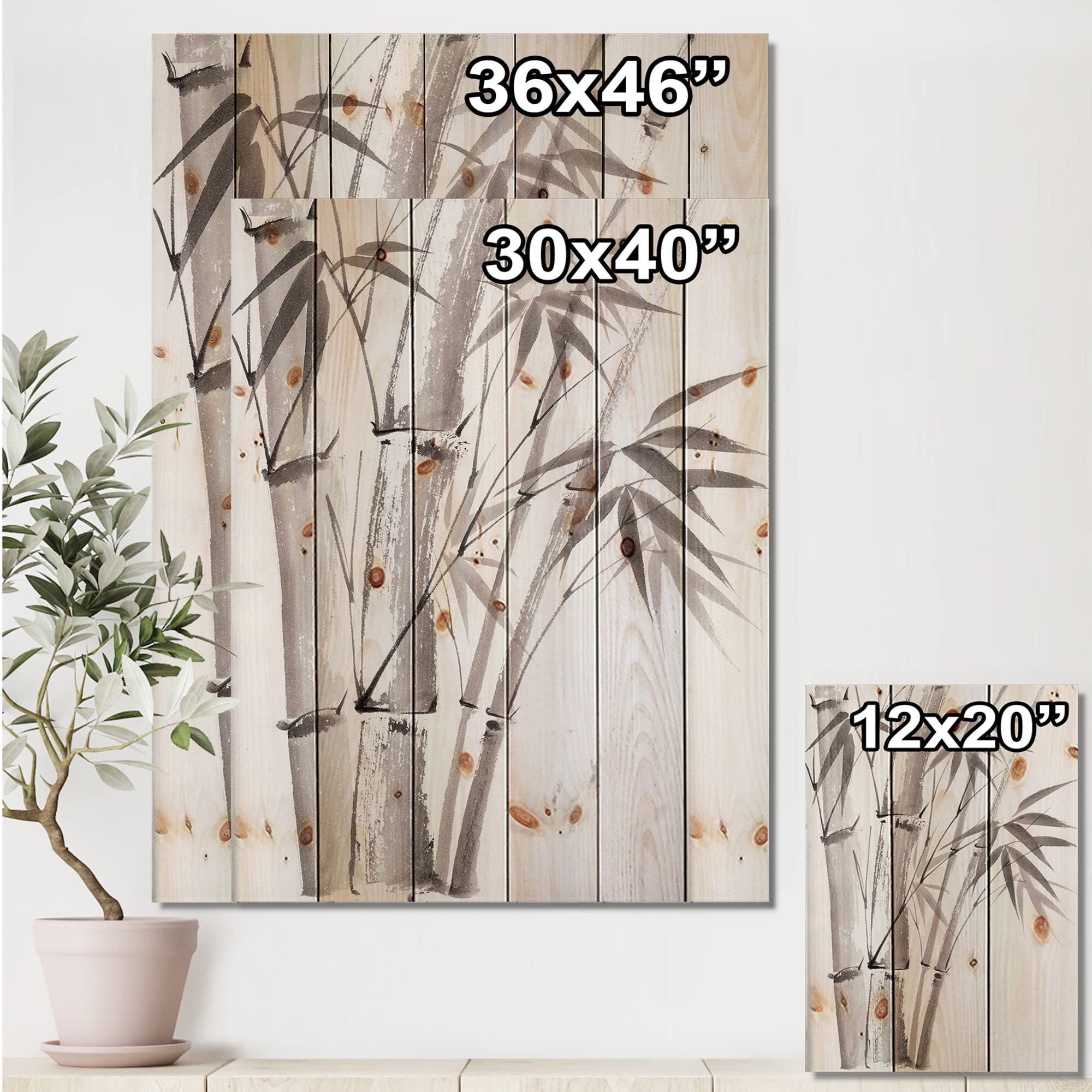 Handmade Palm Bamboo Wall Decor - Traditional Grey Wood Art Panel with Floral Design, Natural Pine Wood Wall Hanging for Living Room, Bedroom & Office Decor
