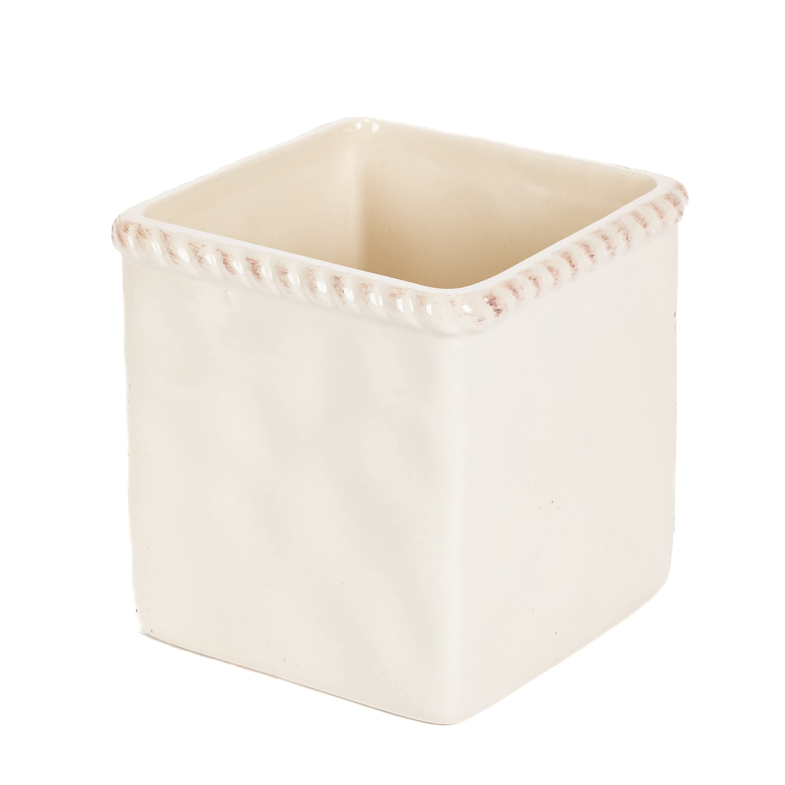Elegant Cream Ceramic Flatware Caddy with Acanthus Leaf Metal Holder - Perfect for Dining Table Organization & Kitchen Utensil Storage