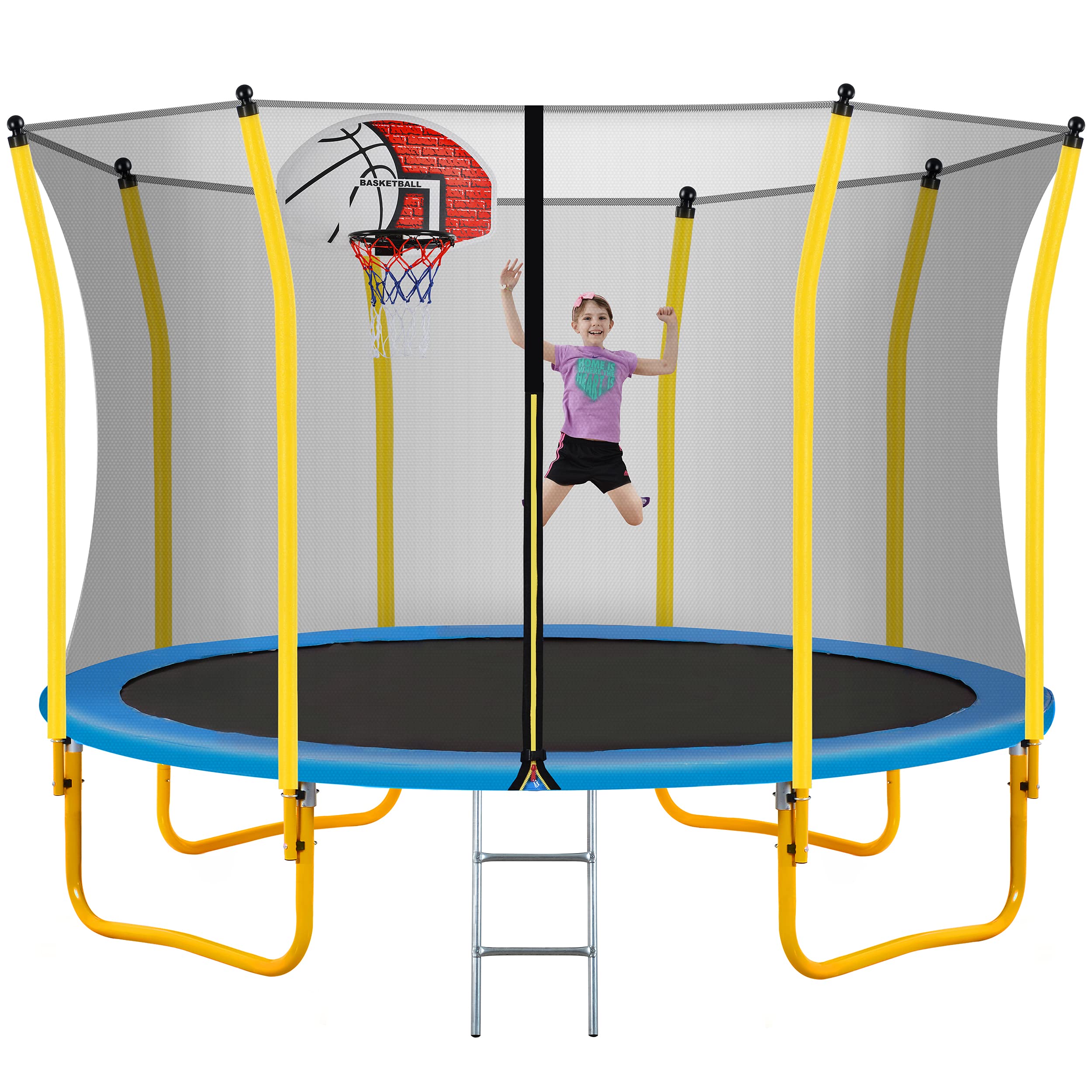 **Merax 12FT Trampoline with Basketball Hoop, Safety Enclosure Net & Ladder – 800lbs Capacity Outdoor Trampoline for Kids & Adults – Perfect for Backyard Fun, Exercise & Family Bonding**