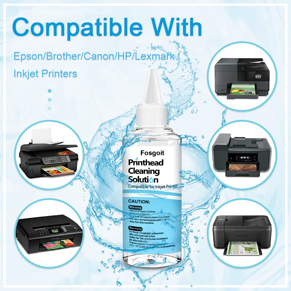 Epson Ecotank Printer Cleaning Kit - Printhead Cleaning Solution for HP, Brother Inkjet Printers - Nozzle Cleaning Liquid for Clogged Print Heads - Perfect for Home, Office & Photo Printing
