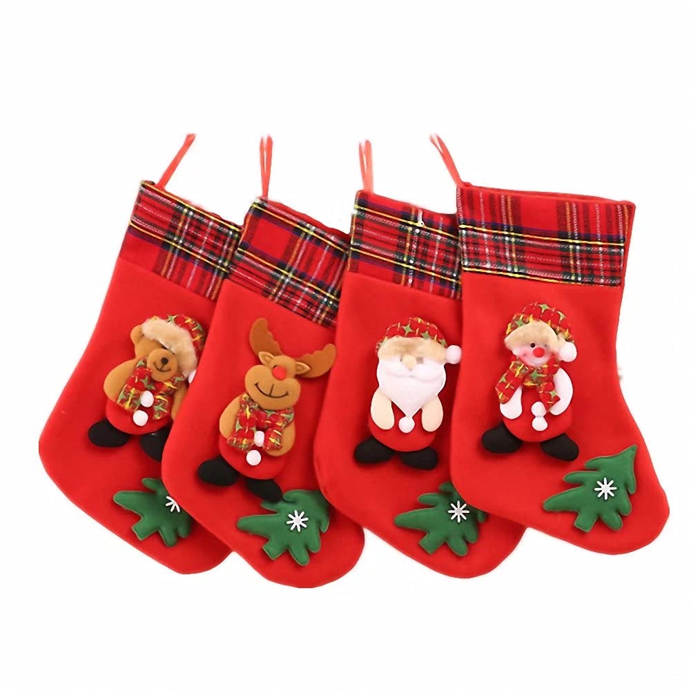 Kerio Christmas Stocking Set of 4 - 3D Santa Snowman Reindeer Bear Holiday Decorations | 12.2 Inch Xmas Hanging Stockings for Fireplace, Christmas Tree & Festive Home Decor | Perfect for Holiday Gifts, Family Gatherings & Cozy Winter Celebrations