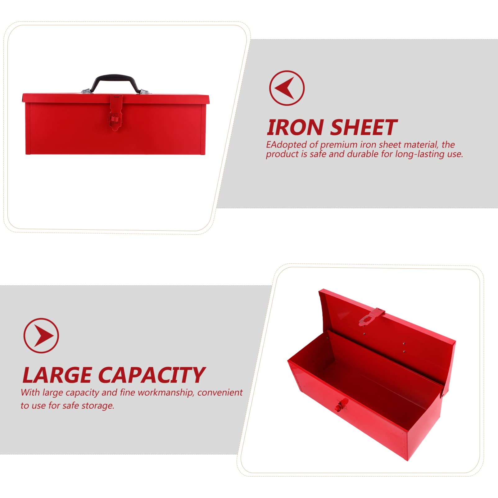 DOITOOL Red Metal Tool Box - Heavy Duty Iron Sheet Tool Storage Case with Lock, Multi-Function Organizer (15.3X6.2X5.1 Inch) - Perfect for Home Garage, Workshop, Construction Sites, and DIY Projects