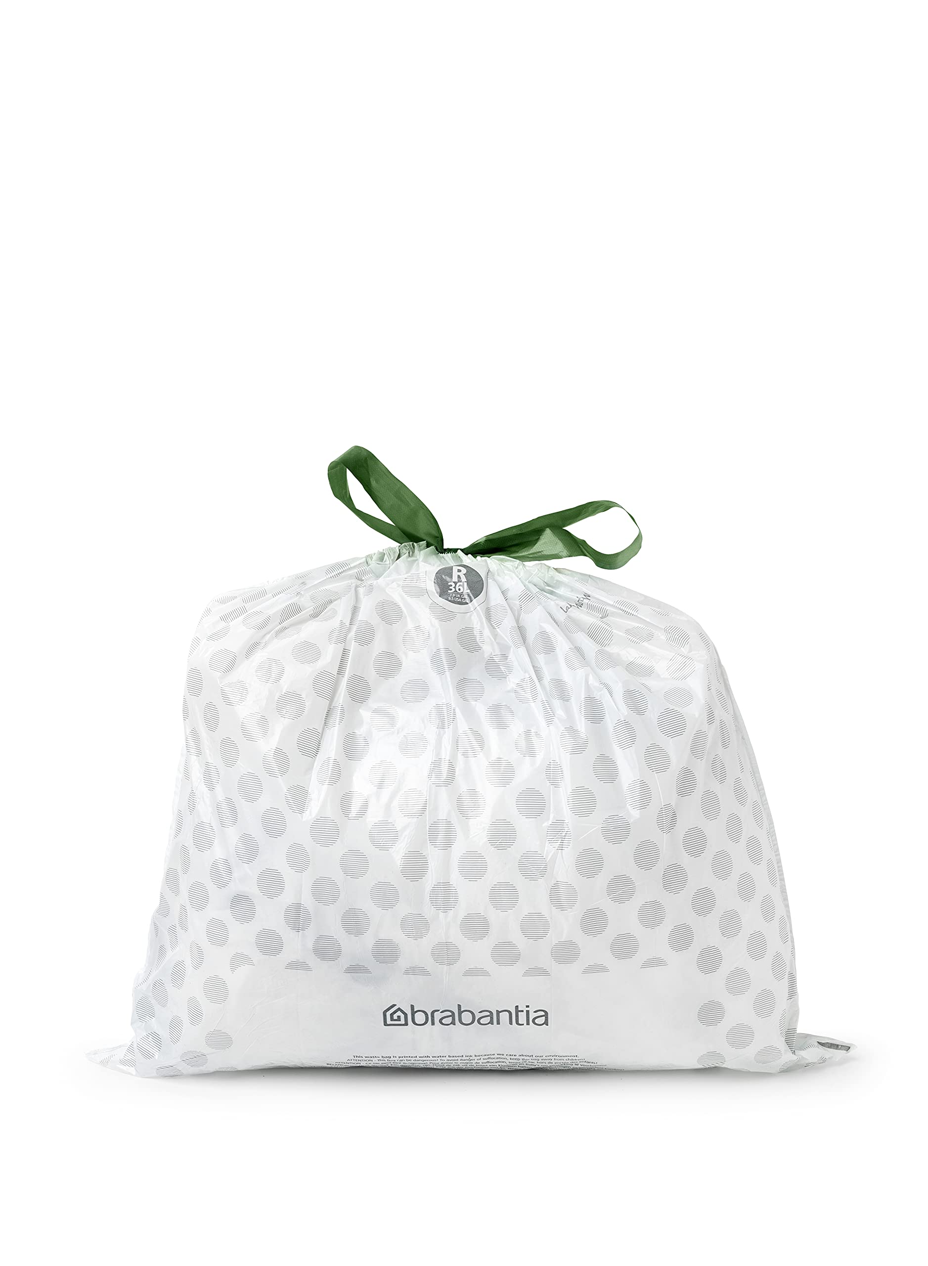 Brabantia PerfectFit Trash Bags - 9.5 Gallon Drawstring Trash Can Liners (40 Count) - Thick Plastic Garbage Bags for Kitchen, Bathroom & Office Waste Disposal