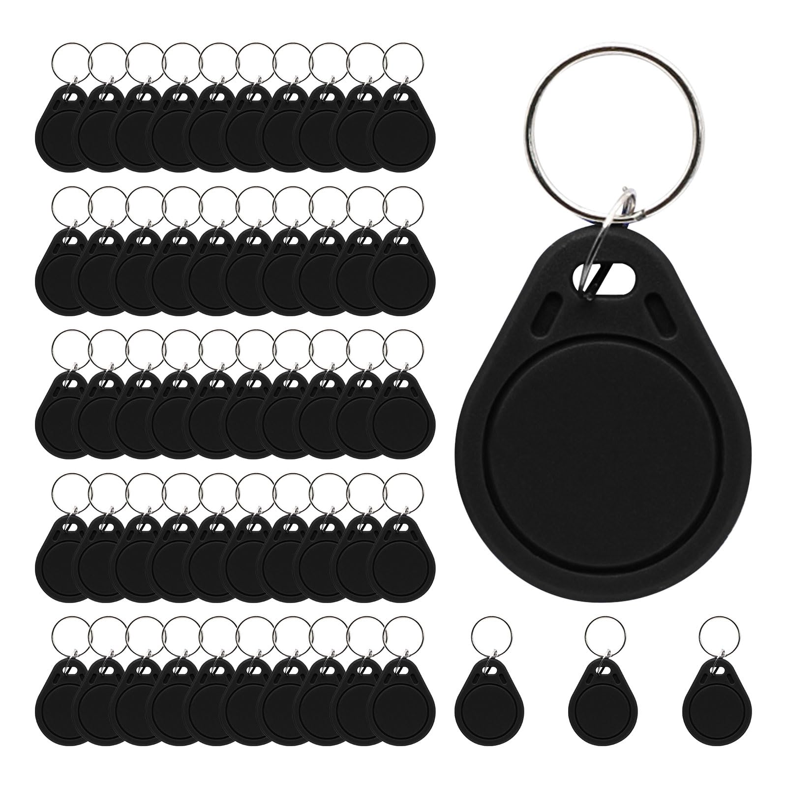 125KHz RFID Key Fob - 50pcs Rewritable T5577 Proximity Key Tag with Duplicator Function | Access Control System for ID Cards & Entry Tokens | Compatible with RFID Writers (Black) | Perfect for Office Security, Hotel Room Access & Parking Systems