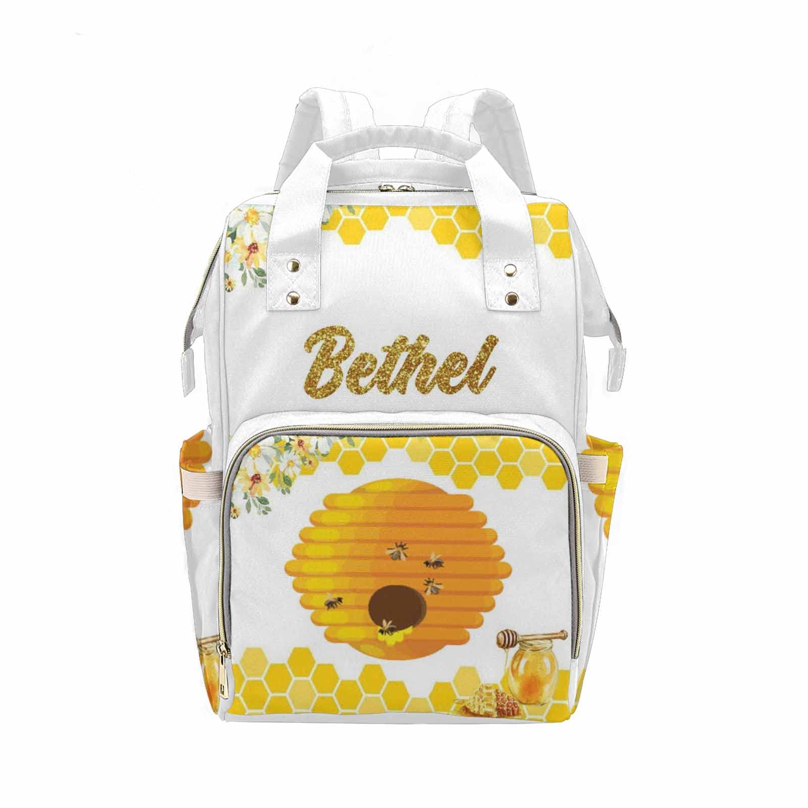**Personalized Name Diaper Bag - Custom Honey Diaper Backpack with Shoulder Strap, Tote & Nappy Bag for Nursing Moms - Perfect Baby Shower Gift for Travel, Outings & Daily Use**