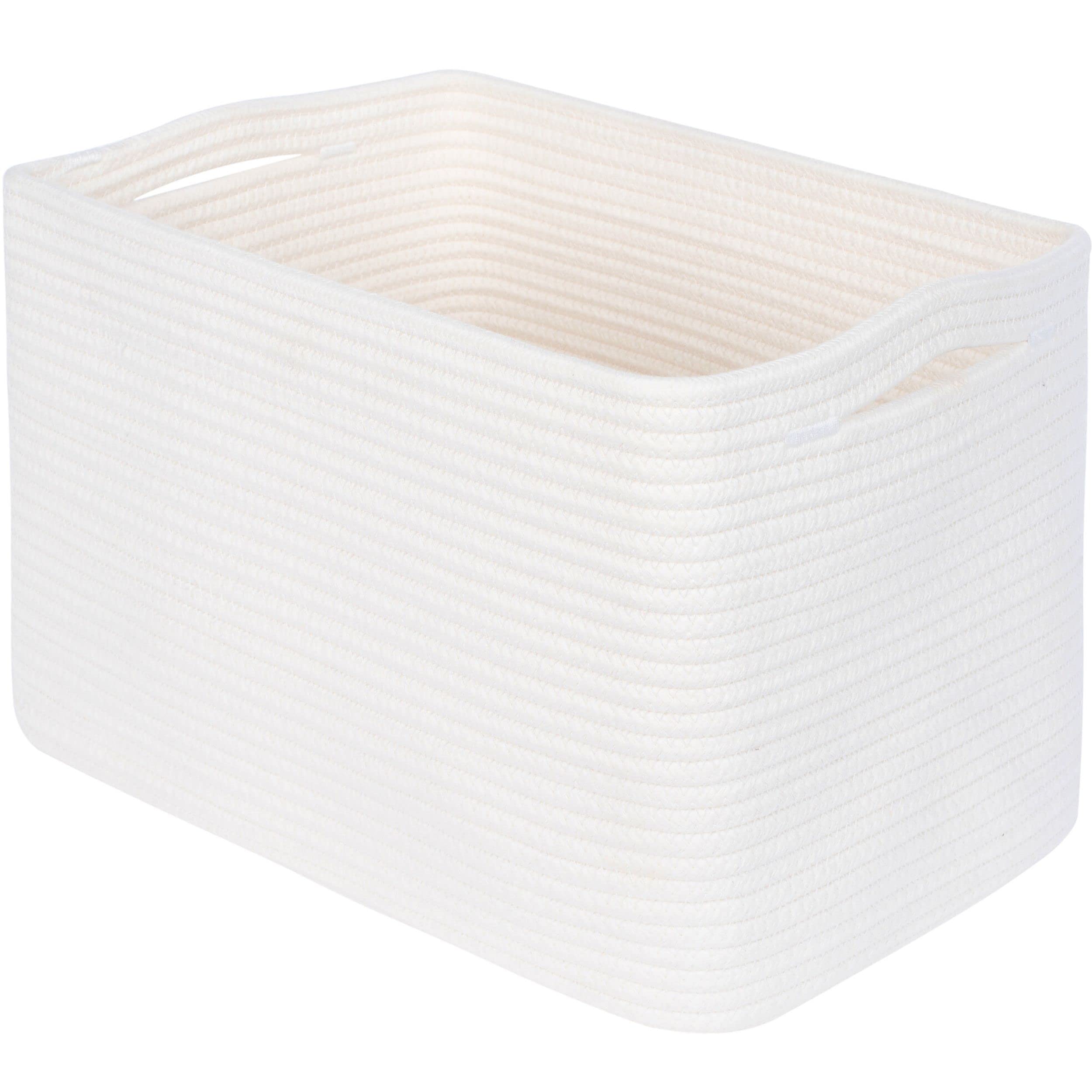 MINTWOOD Woven Storage Basket - Decorative Organizer for Shelves, Books, Closet, Pantry & Shoes | Creamy White | Perfect for Home, Office & Nursery Organization