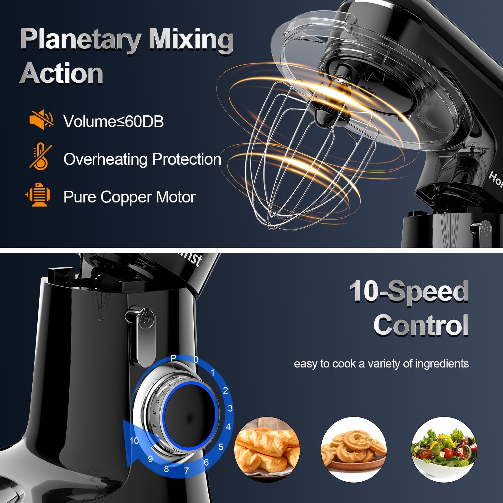 6.5QT 10-Speed Tilt-Head Electric Stand Mixer with Bowl, Dough Hook, Whisk & Beater - Powerful Kitchen Mixer for Baking Cakes, Cookies & Bread - Perfect for Home Bakers & Cooking Enthusiasts - Black