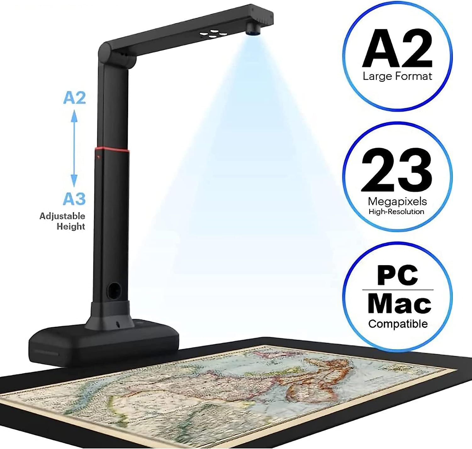 23MP High-Speed Book & Document Scanner with A2/A3 Large Format - Auto Flatten & Fingerprint Removal - Multi-Language OCR Support for PC & Mac - Perfect for Office, Library & Archiving Documents
