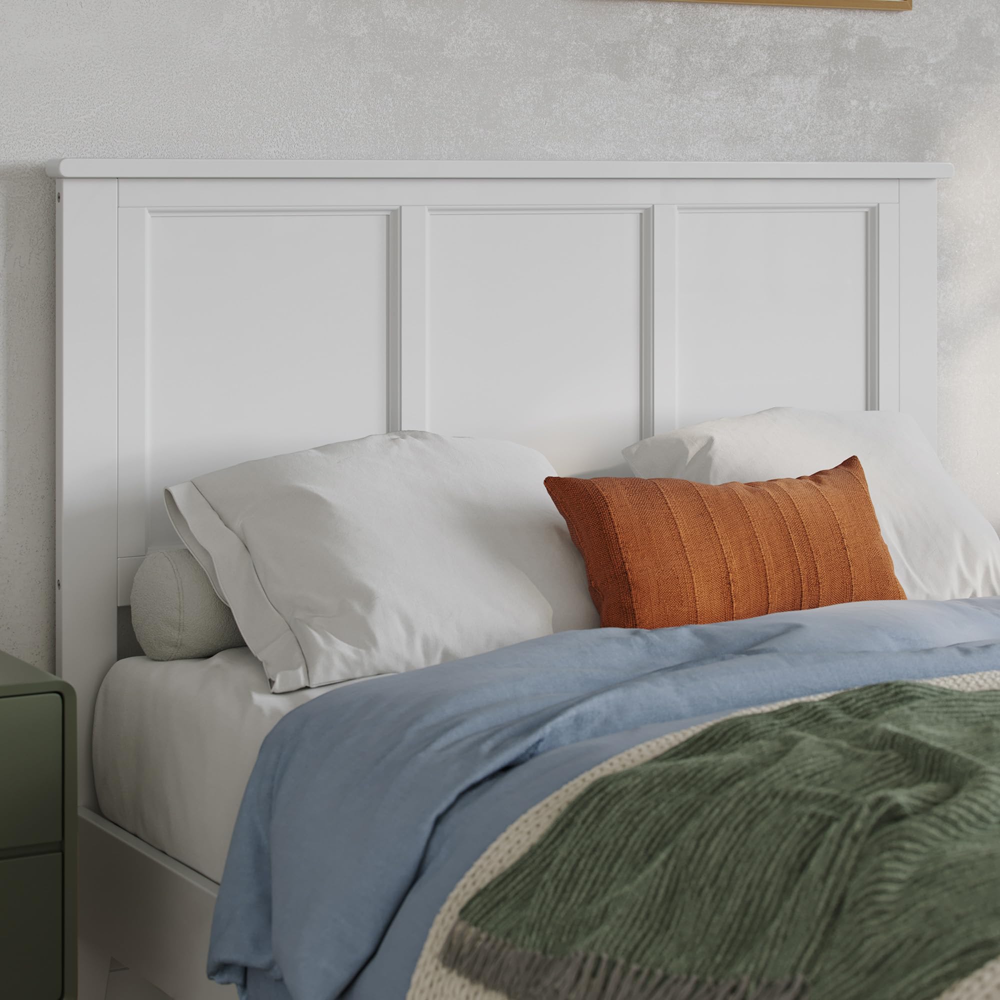AFI Madison Full Solid Wood Panel Headboard with USB Charging Ports - White Queen/King Size Bed Frame Headboard for Modern Bedroom Decor