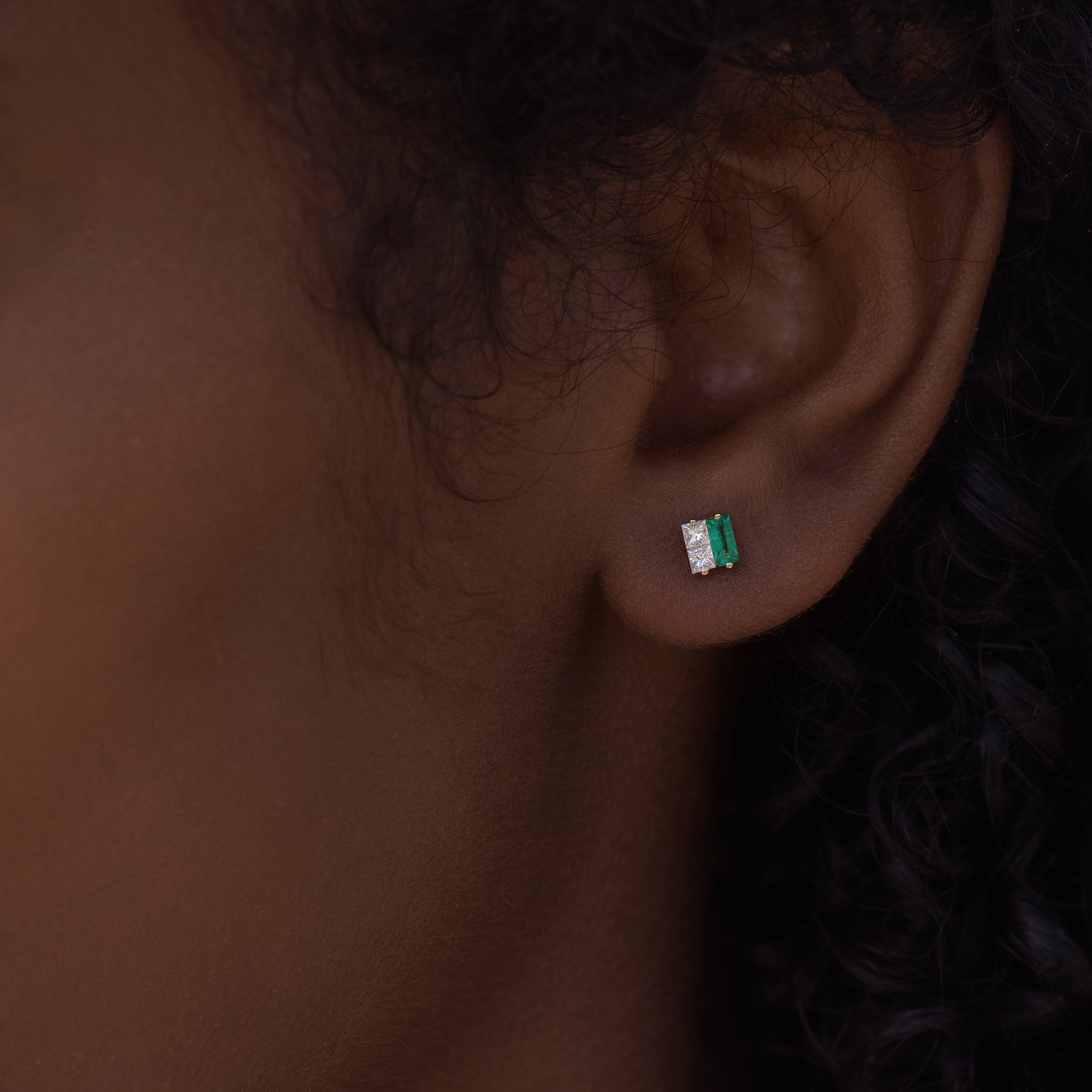 Emerald Diamond Stud Earrings for Women - 14K Gold Plated Twinkle Earrings for Everyday Wear & Special Occasions