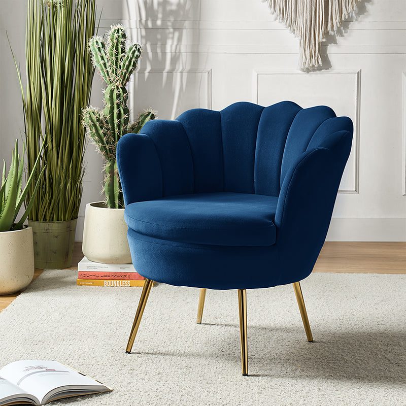 Evelia Velvet Scalloped Barrel Chair - Luxurious Velvet Accent Chair with Curved Back for Living Room, Bedroom & Office - Perfect for Reading Nook, Lounge Area or Home Decor