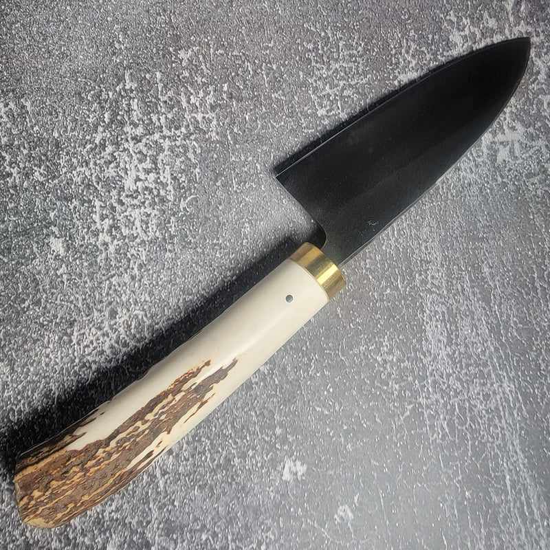 Takeshi Saji Ginsan 150mm Deba Knife with Deer Horn Handle - Japanese Kitchen Knife for Sushi, Fish Filleting & Meat Cutting