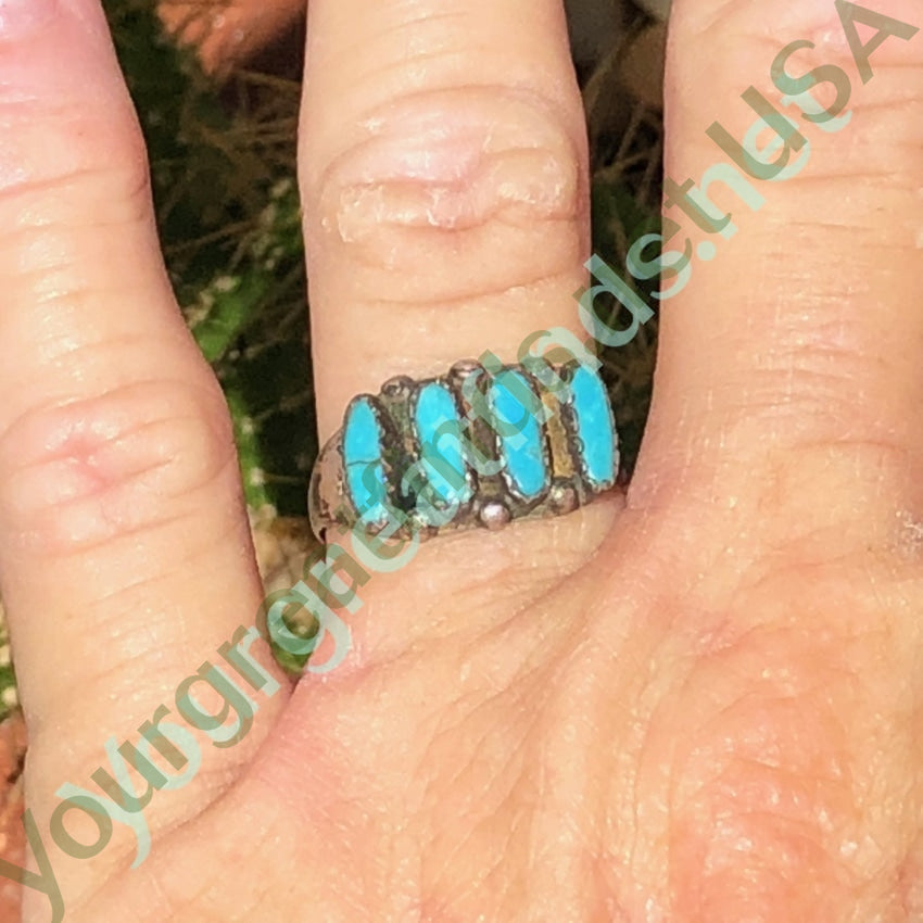 Turquoise Needlepoint Row Ring in Sterling Silver - Size 8 | Elegant Boho Jewelry for Women, Perfect for Everyday Wear & Special Occasions