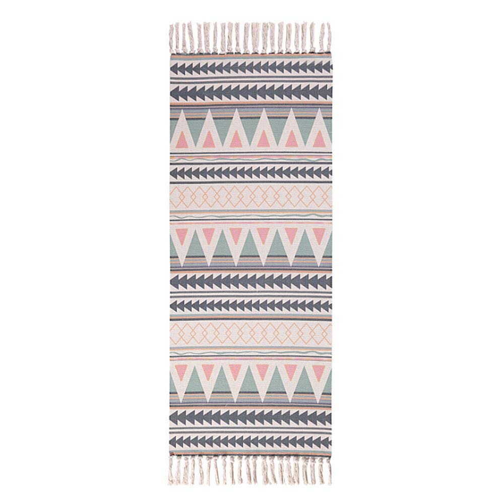 Poowe Cotton Woven Tassel Moroccan Area Rug - 2'x6' Rainbow Striped Boho Throw Rug for Entryway, Living Room, Bedroom & Bathroom | Soft Non-Slip Floor Mat for Home Decor, Laundry Room & Dorm Style