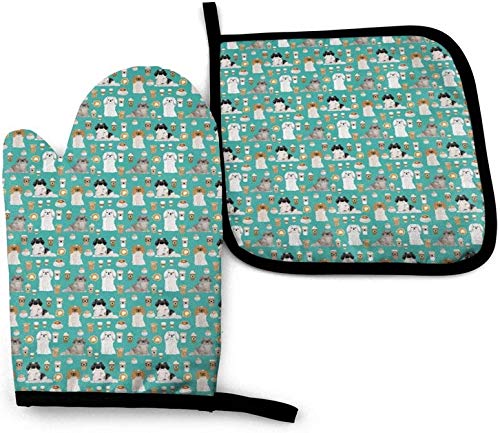 Heat Resistant Oven Mitts and Potholders Set - Waterproof BBQ Grilling Gloves for Cooking, Baking & Kitchen Safety - Perfect for Grilling, Baking, Roasting & Handling Hot Dishes