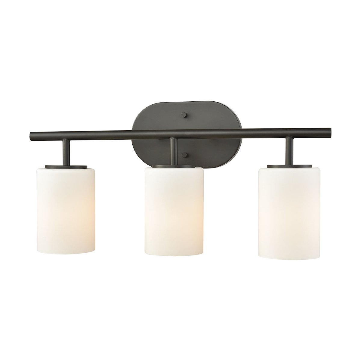 Pemlico 3-Light Vanity Lamp in Oil Rubbed Bronze with White Glass Shades - Modern Bathroom Lighting Fixture for Makeup Mirror, Dressing Table, and Vanity Area