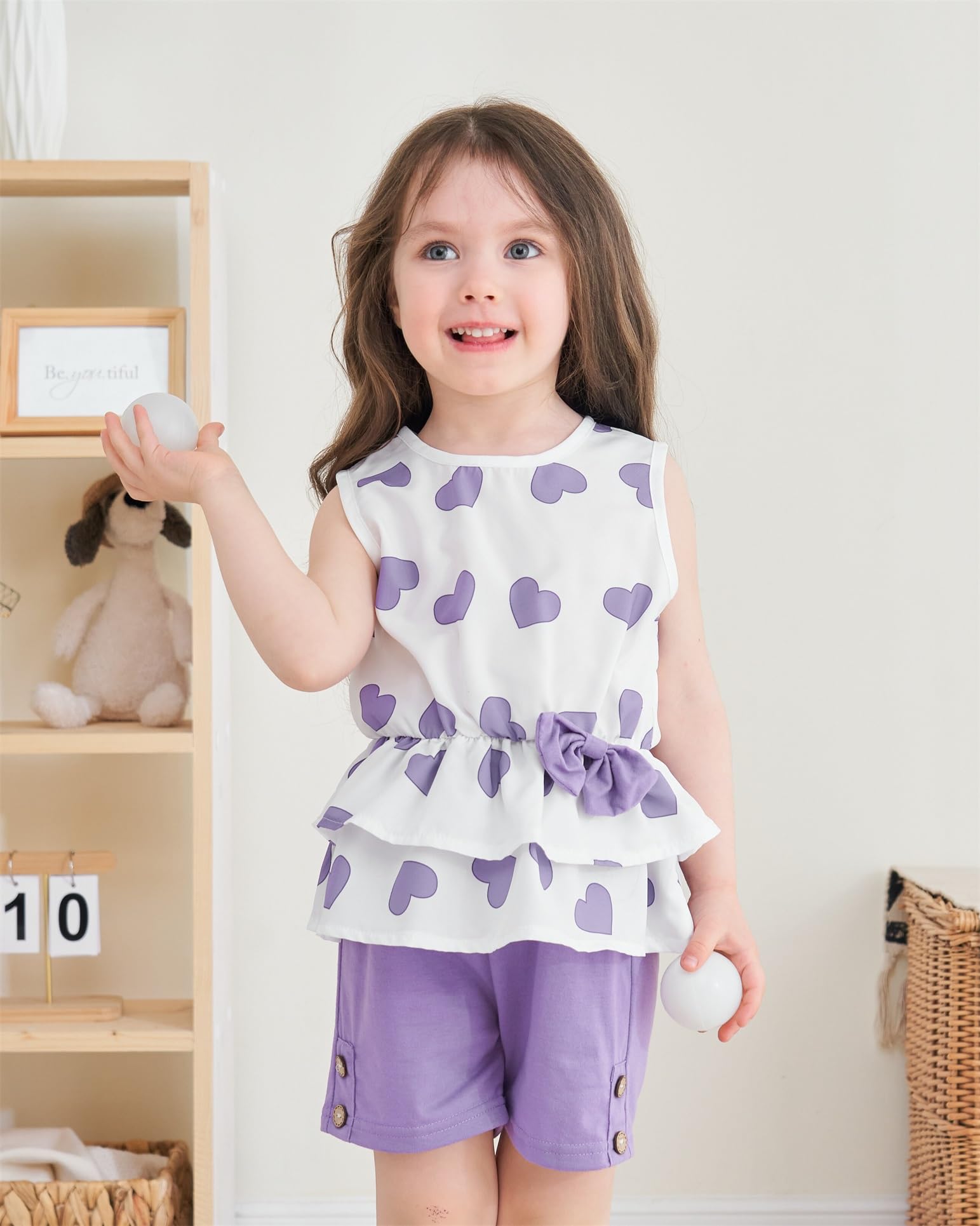 Girls' Heart Print Sleeveless Top & Shorts Set - Cute Summer Outfits for Toddler & Baby Girls - Perfect for Playdates, Beach Trips & Family Vacations