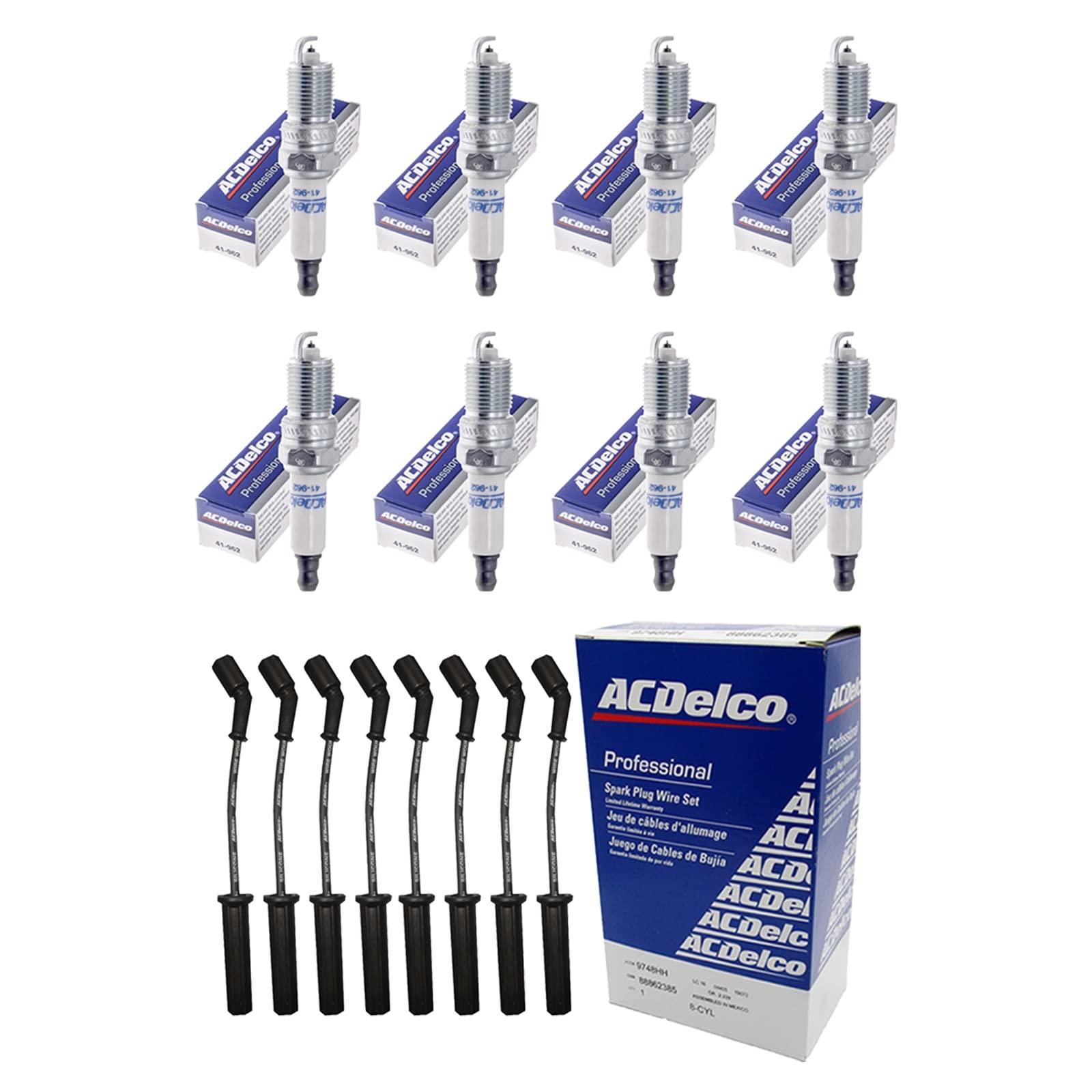 OEM 9748HH Spark Plug Wire Set (8) with 8 OEM 41-962 Platinum Spark Plugs - Compatible with Ford, Chevy, Dodge - High Performance Ignition Upgrade for Trucks & SUVs