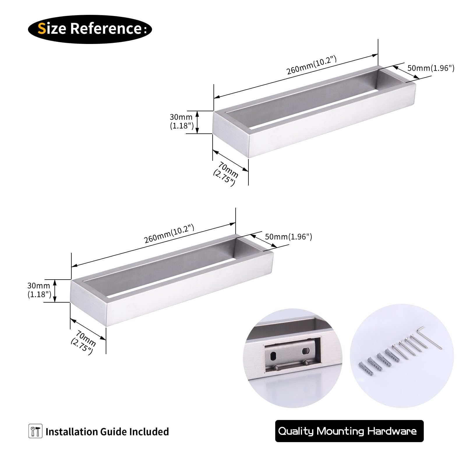 Modern Square Towel Holder - Brushed Stainless Steel Wall Mounted Towel Hanger & Ring Set (2 Pack) - Bathroom Accessories for Spa, Hotel & Home Decor - HG1716-2LS