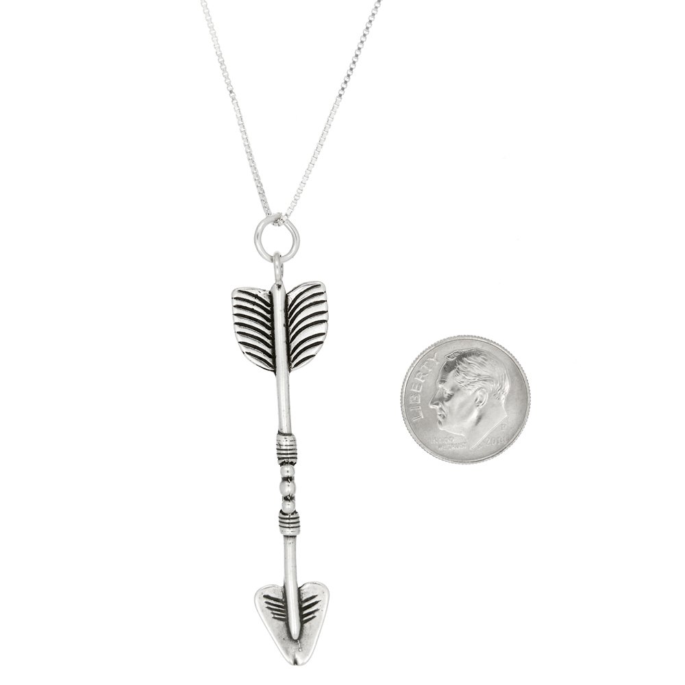 Oxidized Sterling Silver Arrow Charm Necklace - Large Detailed Pendant Jewelry for Women, Gift for Her, Boho Style Layering Necklace for Everyday Wear