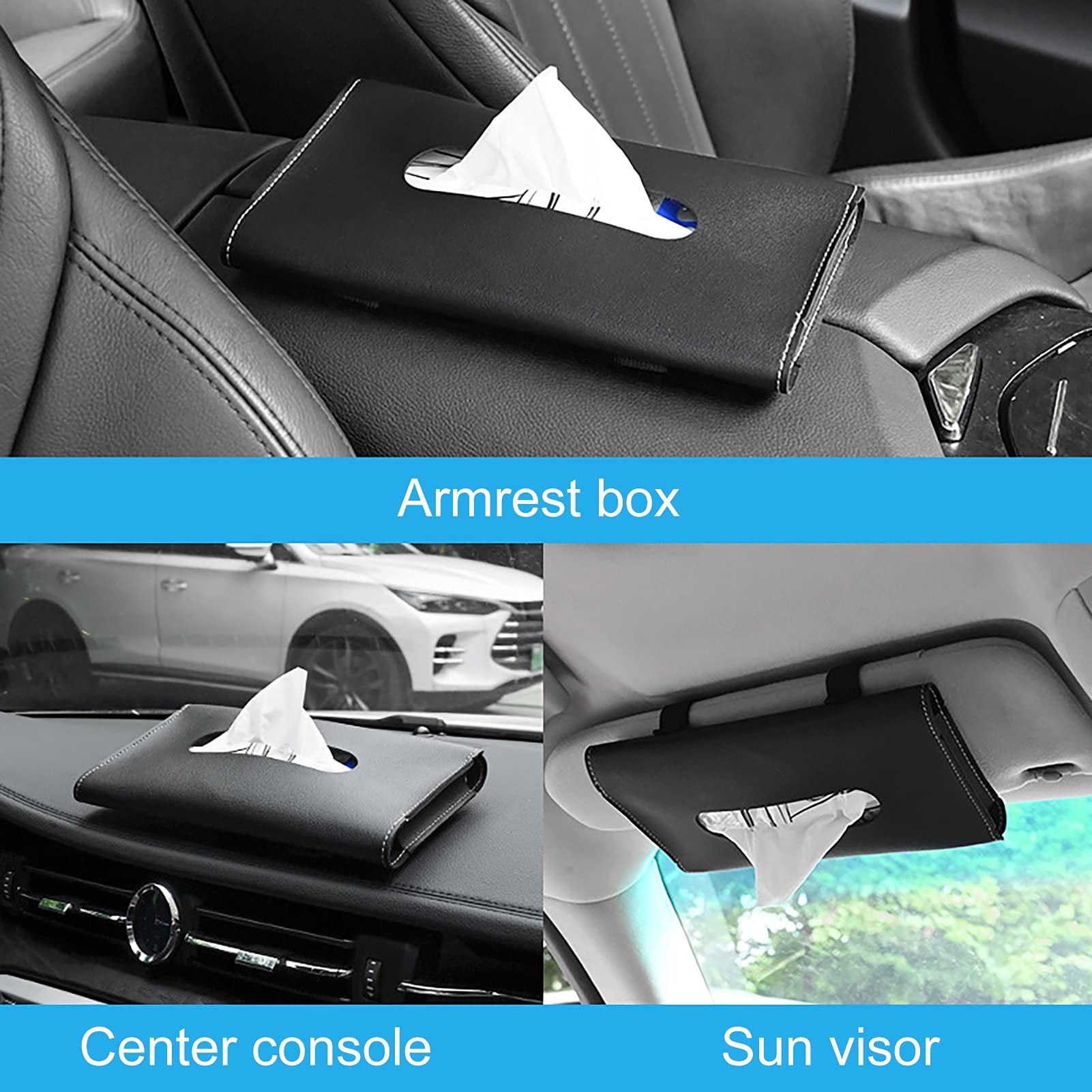 Leather Car Visor Tissue Holder - Sun Visor Napkin Dispenser for Car & Truck Vehicles (Blue) | Convenient Car Accessory for Road Trips, Commuting & Family Travel
