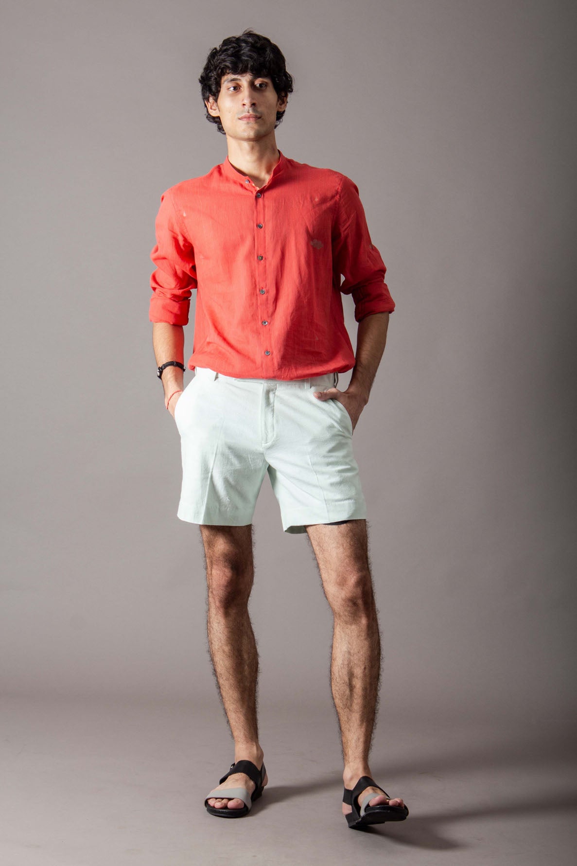 Men's Cotton Ice Blue Shorts - Breathable & Comfortable Summer Casual Wear for Outdoor Activities & Beach Vacations