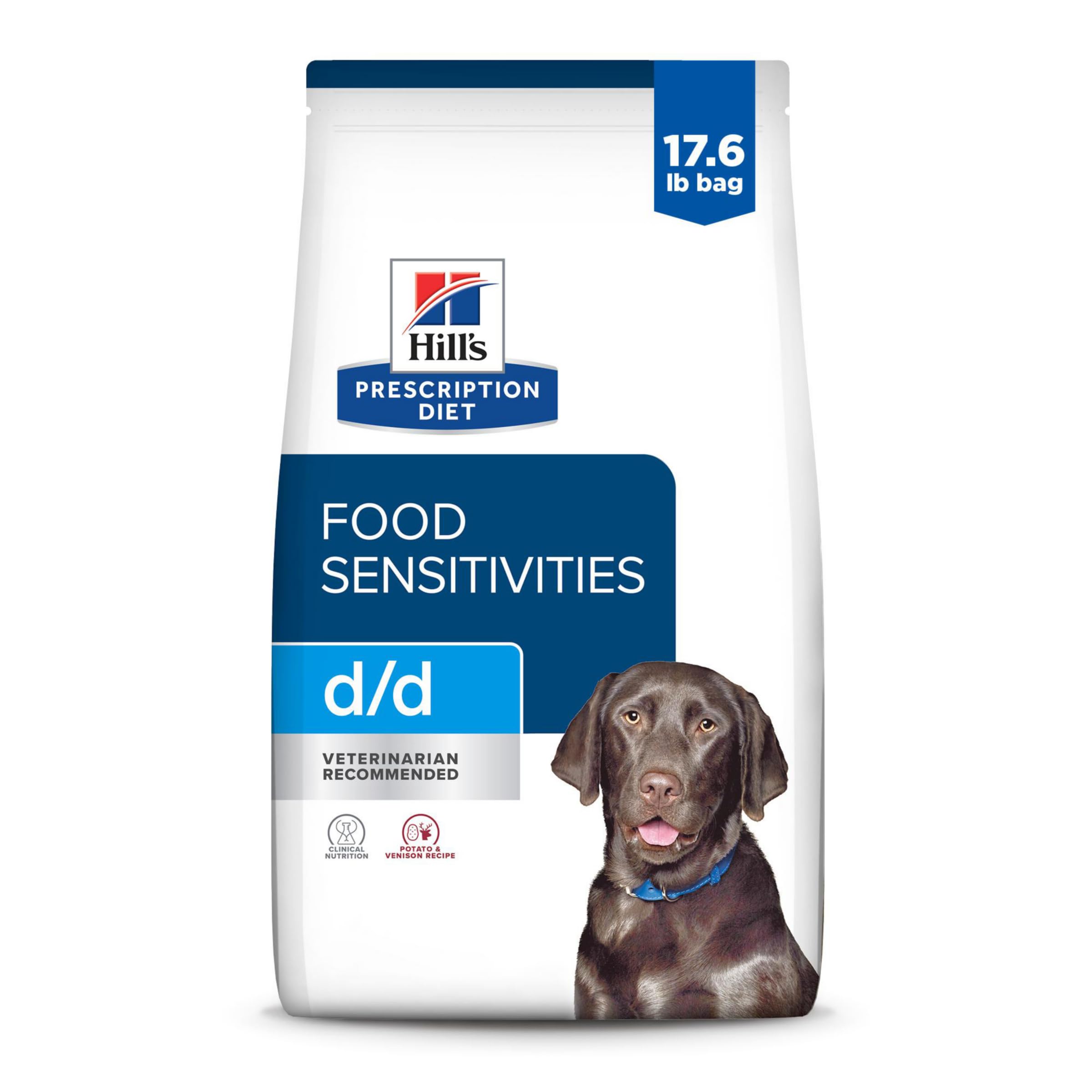 Hill's Prescription Diet d/d Skin & Food Sensitivities Potato & Venison Formula Dry Dog Food - Veterinary Recommended for Allergies & Digestive Health - 17.6 lb Bag - Perfect for Dogs with Sensitive Skin & Food Allergies at Home or Travel